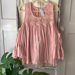 Soft Pink Bell Sleeve Cold Shoulder Flowy Blouse